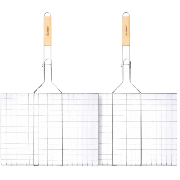 2-Pack: J&V Textiles Stainless Steel Grill Basket with Wooden Handle