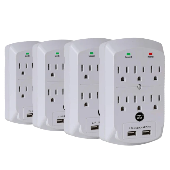 4-pack: 6-Outlet Surge Protectors with 2 USB Ports and Anchor Screw