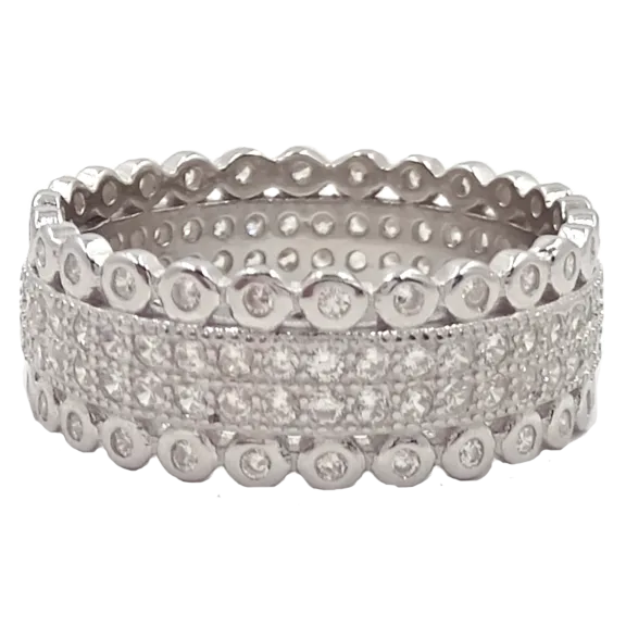 18K White Gold Sterling Silver Triple Stacked Eternity Band