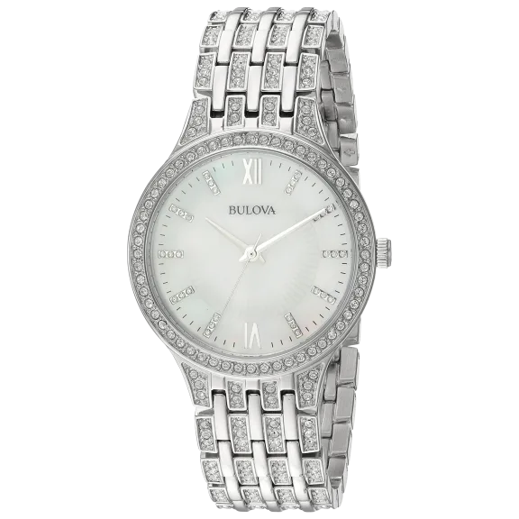 Bulova Quartz Swarovski Crystal Ladies Watch with Stainless Steel Bracelet