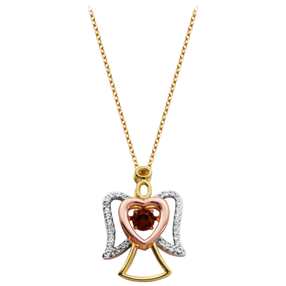 Morgan & Paige 14K Gold & Rhodium Plate over Silver Genuine Garnet Angel Pendant