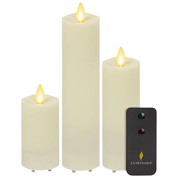 3-Pack: Luminara Outdoor Unscented Moving Flame Pillars with Remote Control