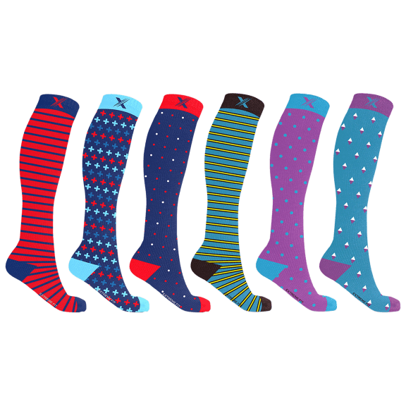 6 Pack: Extreme Fit Men's Core Performance Knee High Compression Socks