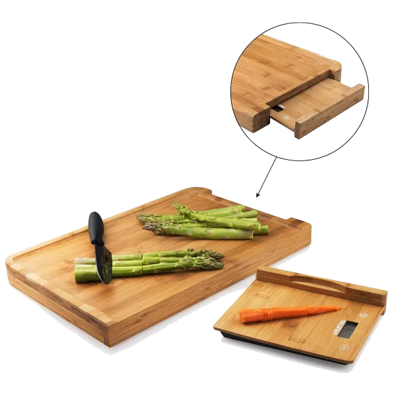 Gourmia Bamboo Cutting Board and Nesting Kitchen Scale Set
