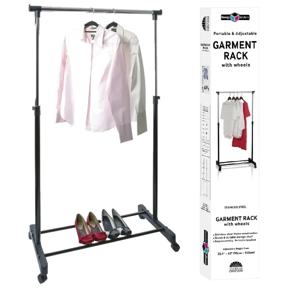 Storage Solutions Portable and Adjustable Rolling Garment Rack