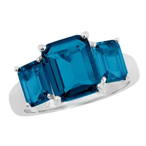 Savvy Cie Emerald Cut London Blue Cubic Zirconia 3-Stone Ring