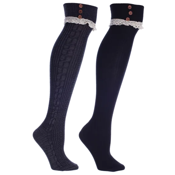 Minx NY Lace Knee-high Boot Socks with Buttons
