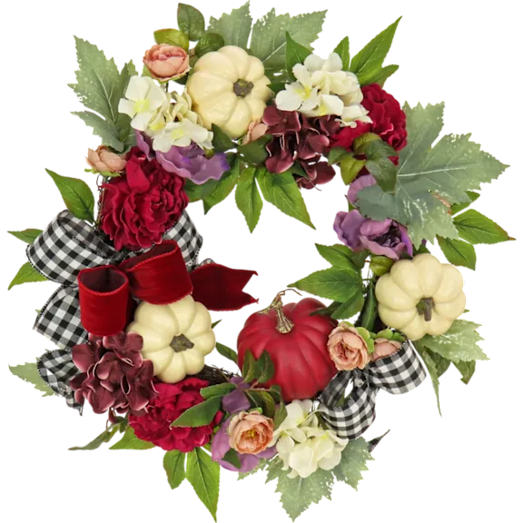 National Tree Company 22" Harvest Wreath with Peony, Pumpkin & Bow