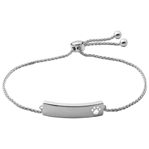 Morgan & Paige Silver Plated CZ Paw Print ID Bolo Bracelet