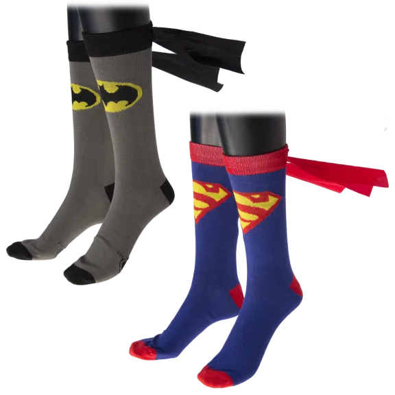 Batman and Superman Caped Socks 2-Pack Bundle