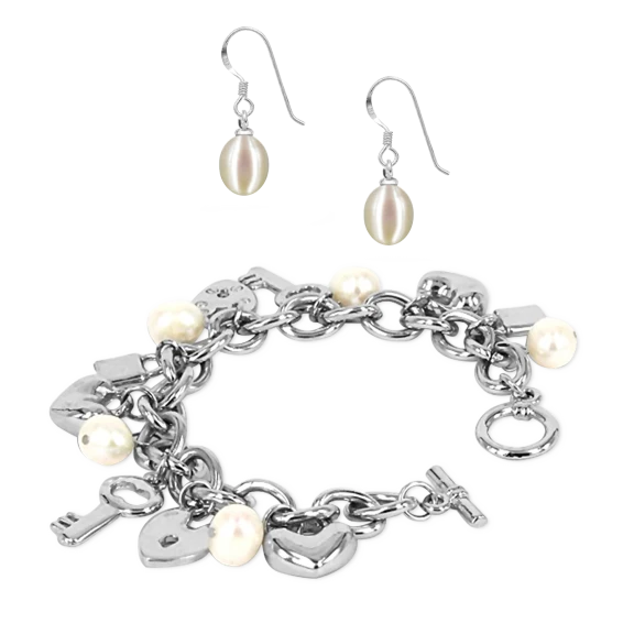 ROSE ATOLL COLLECTION Pearl Charm Bracelet and Earrings Set