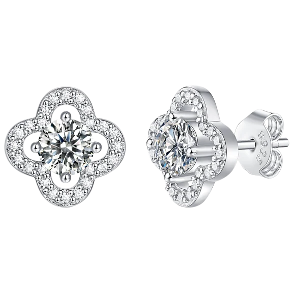 Stella Valentino 1/2 Carat TW Moissanite Four-Leaf Halo Cluster Stud Earrings