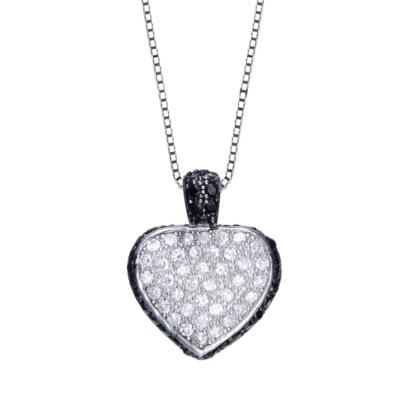 Lab Created Black & White Diamond Heart Pendant