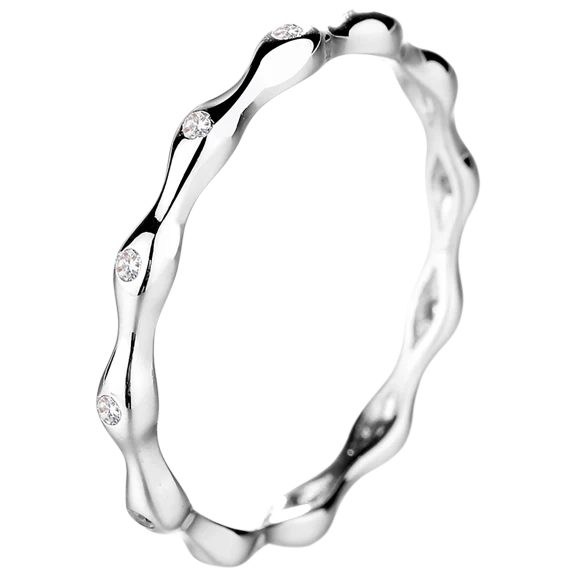 Rose And Lilly Sterling Silver Wave Ring With Crystals