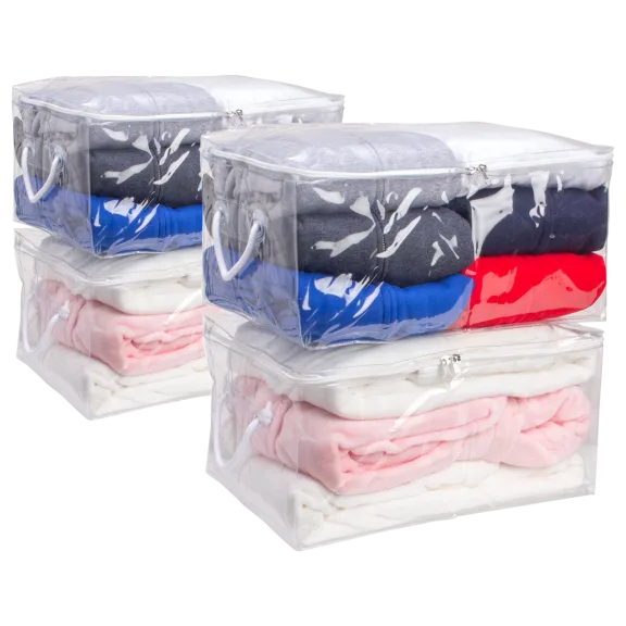 4-Pack: Clearly Organized Clear Vinyl Sweater Chests with Handles