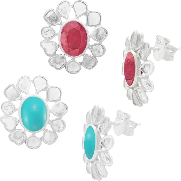 Savvy Cie Sterling Silver Diamond And Ruby Or Diamond And Turquoise Earrings