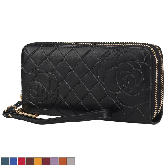 MKF Collection Honey Genuine Leather Flower-Embossed Quilted Wristlet by Mia K