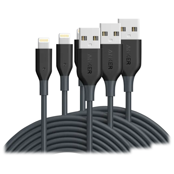 3-Pack: Anker PowerLine Lightning 10ft Black Cord