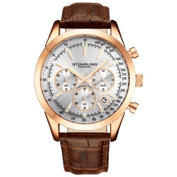 Stuhrling Original Men's Quartz Chronograph Date Watch with Leather Strap