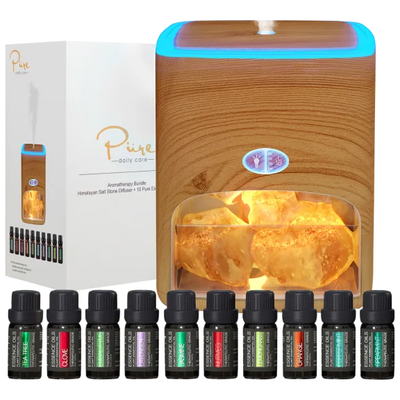 Pure Daily Care 2-In-1 Himalayan Pink Salt Diffuser with 10 Essential Oils