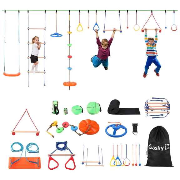 Gasky Ninja Warrior 16 Piece Obstacles Course Kit For Outdoor Activity