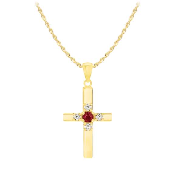 Savvy Cie 14K Gold Genuine Ruby Cross Drop Pendant
