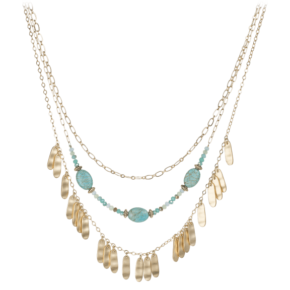 Triple Turquoise And Chain Necklace