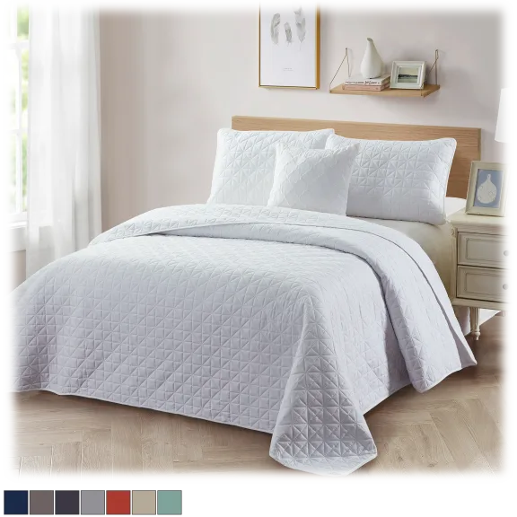 Bibb Home 4-Piece Solid Quilt Sets with Embroidered Cushion