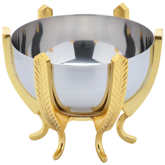 Cheer Collection Shiny Stainless Steel Decorative Bowl on Elegant Gold Base
