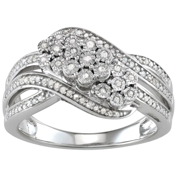 Diamond Muse 1/4 Carat TW Genuine Diamond Multi Row Size 7 Criss Cross Ring