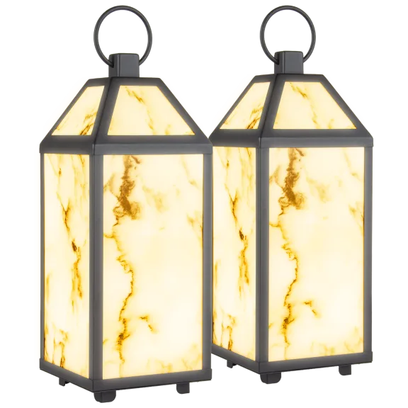 2-Pack: Sterno 23" Tall Extra Large Indoor/Outdoor Marble Finish LED Lanterns