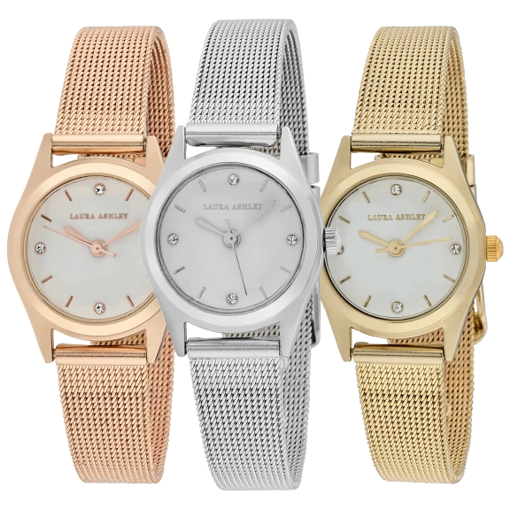 Laura Ashley Women's Round Mini Mesh EZ Reader Watch