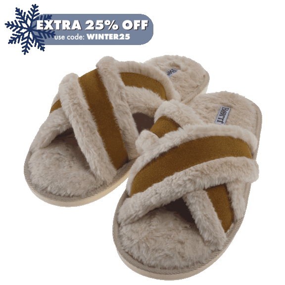 Born Faux Fur Crisscross Slide With Faux Suede Trim