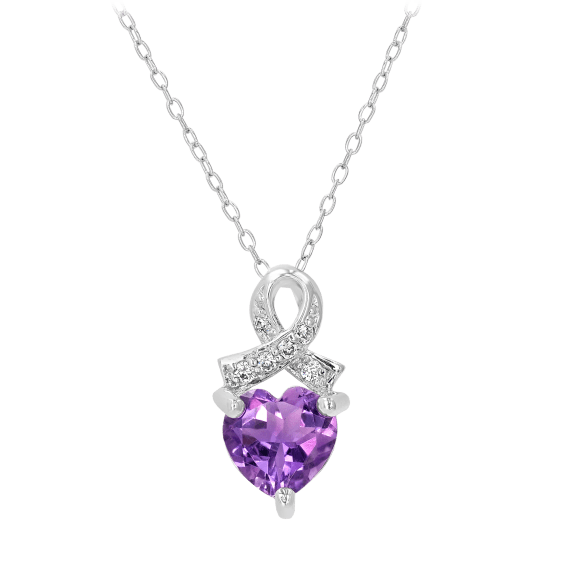Gemistry Sterling Silver Gemstone and Cubic Zirconia Heart Ribbon Necklace