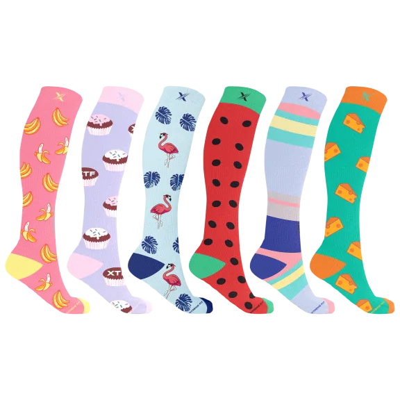 6-Pack: Extreme Fit Unisex Fun and Expressive Compression Socks