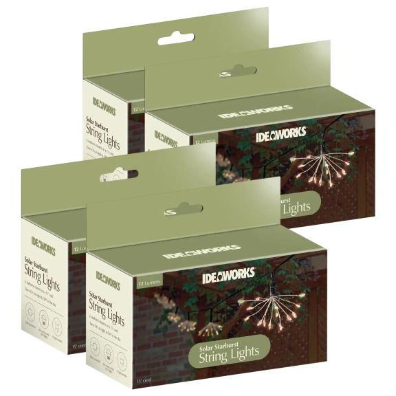 4-Pack: Ideaworks Solar-Powered Starburst String Lights