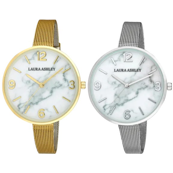 Laura Ashley Ladies Marbleized Dial with Skinny Mesh Band Watch