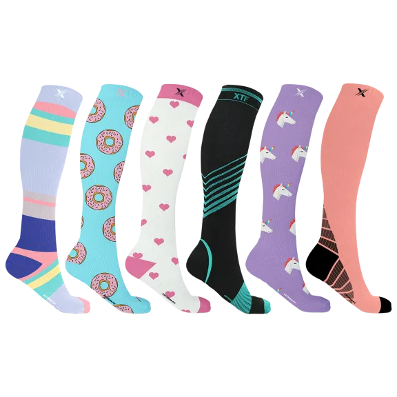 6 Pack: Extreme Fit Women's Knee High Everyday Wear Compression Socks