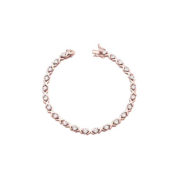 Savvy Cie 1.25 Carat TW CZ XO Hugs and Kisses Bracelet in 14K Rose Gold Plated
