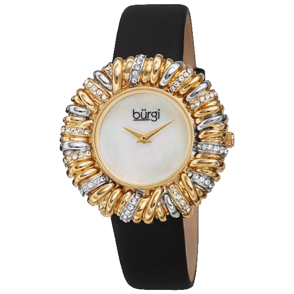 Burgi Ion Plated Two-Toned Crystal Case with Satin Strap Watch