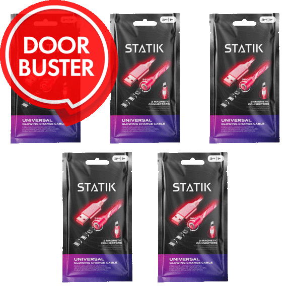 5-Pack: Statik GloBright Magnetic Universal Charging Cables with 3 Tips