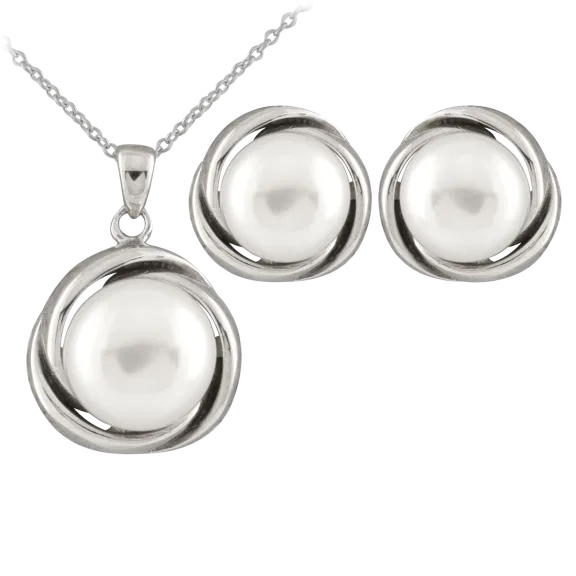 Splendid Pearls Sterling Silver Pearl Elegant Pendant Necklace & Earring Set