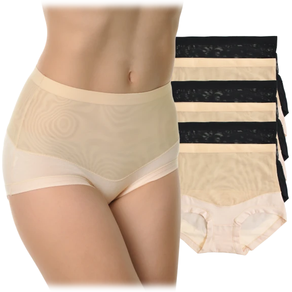 6-Pack: Angelina Cotton High Waist Briefs with Mesh Waist