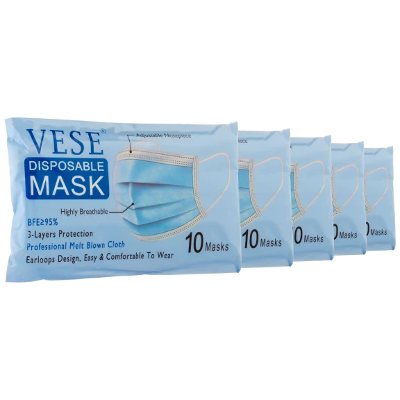 50-Pack Vese Disposable 3 Ply Masks