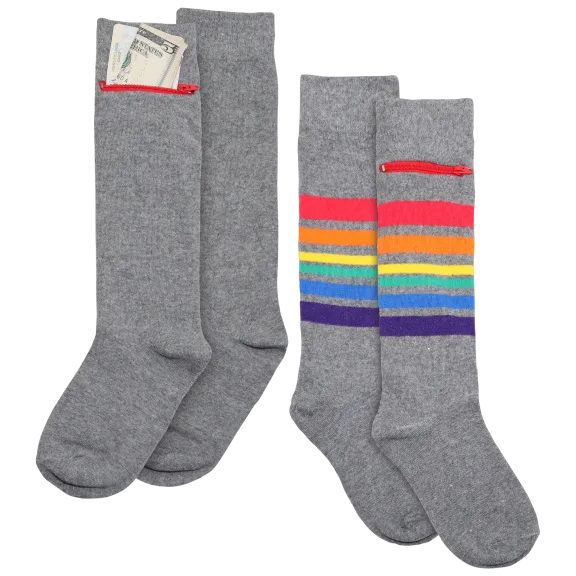 2-Pack: Angelina Unisex Crew Socks with Zipper Pocket