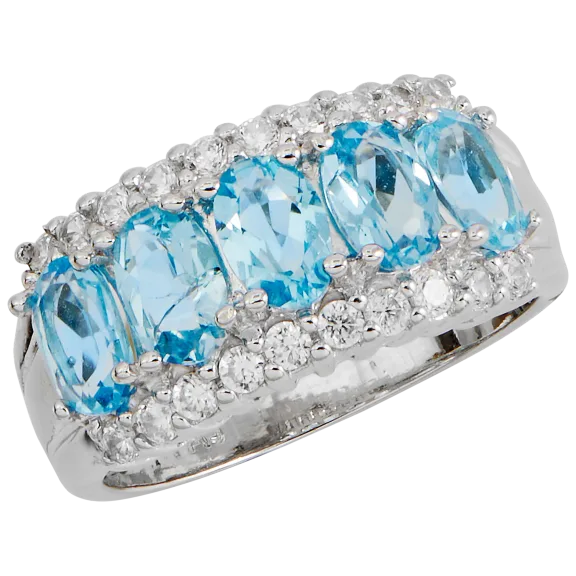 Savvy Cie 3.00 Ct Genuine Blue Topaz Sterling Silver Ring