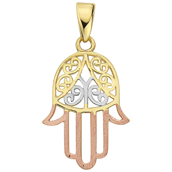 Pori Jewelers 14K Three-Toned Detailed Hamsa Hand Pendant