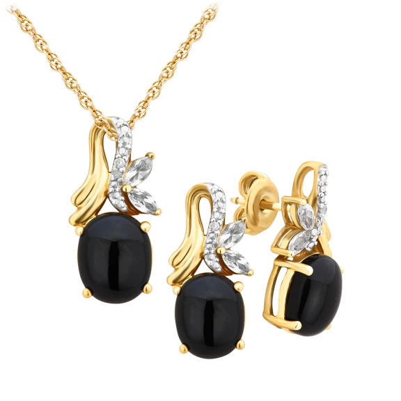 Diamond Muse Elegant Onyx Sterling Silver 2-Piece Set