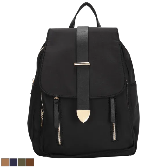 La Terre Nylon Backpack with Zip Closure and Belt Detail
