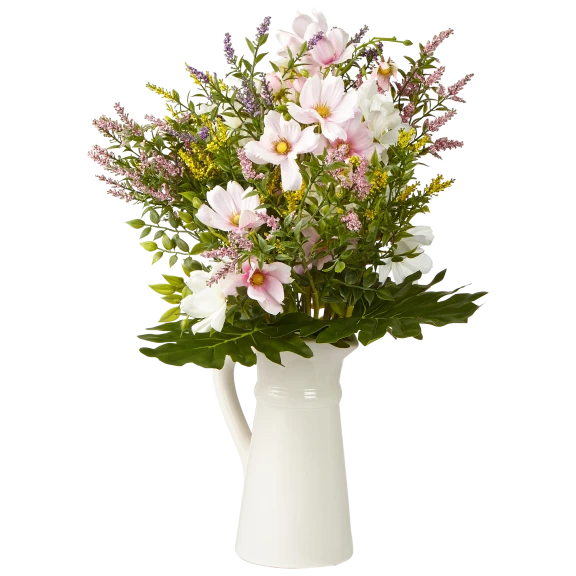 Nearly Natural 22" Lavender Floral Arrangement with Ceramic Pitcher